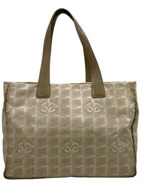 CHANEL New Travel Line Tote MM A15991 Beige Cream Jacquard Leather Tote Bag